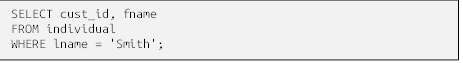 SELECT cust_id, fname
FROM individual
WHERE lname = 'Smith';
