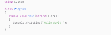 Description: Description: using System;

class Program
{
static void Main(string[] args)
{
Console.WriteLine("Hello World!");
}
}

